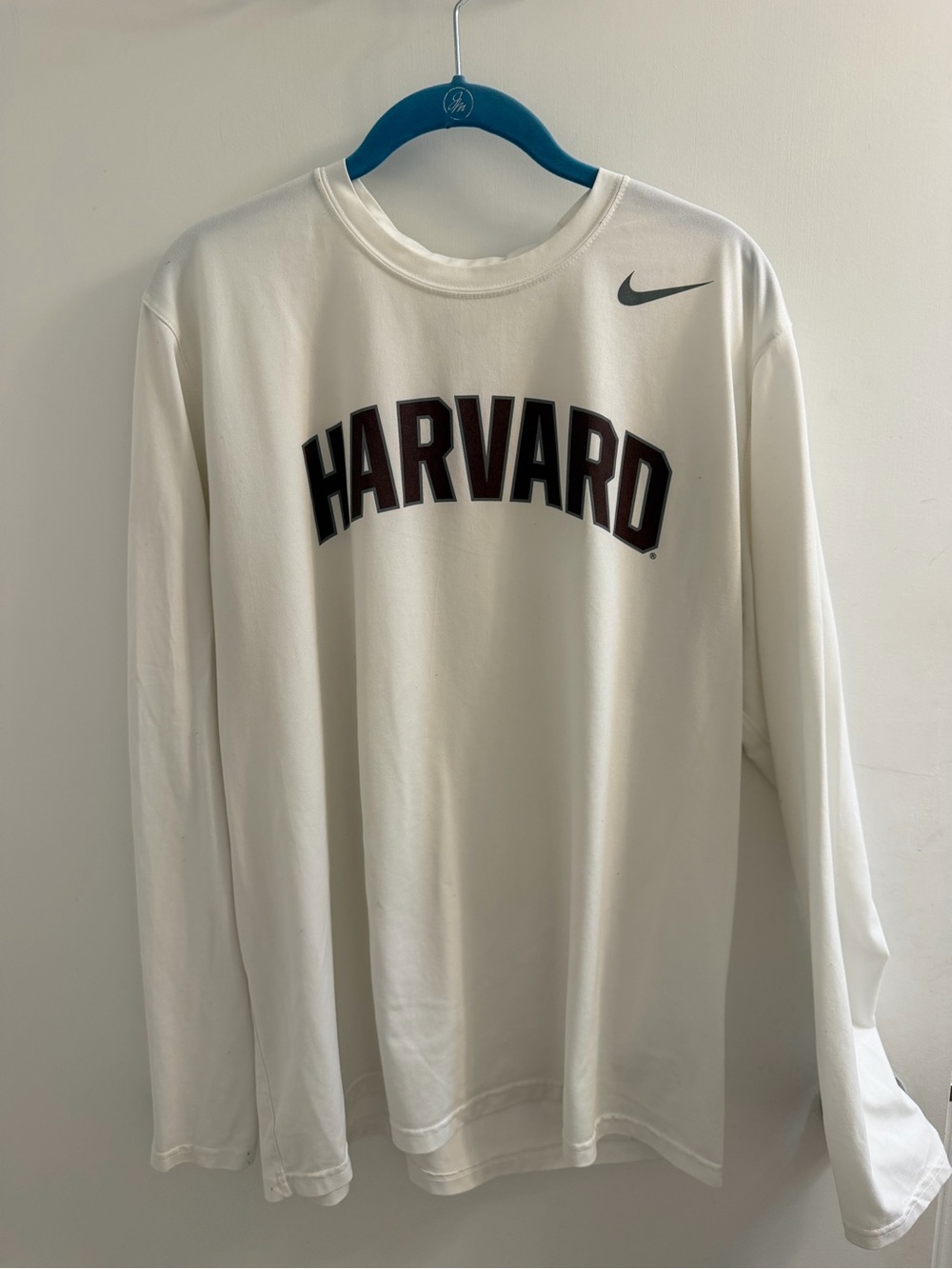 Nike White Harvard Long-Sleeve Crew Shirt Dri-Fit